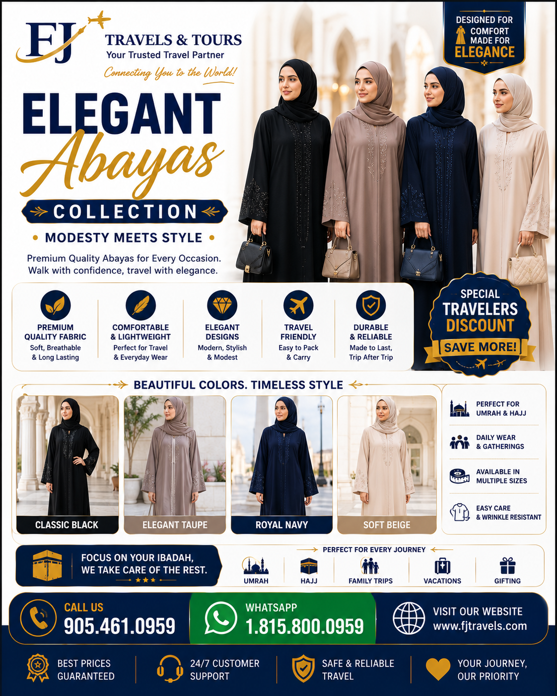 Alt Text Elegant Abaya Collection featuring stylish modest Islamic clothing for women, suitable for Umrah, travel, special occasions, and everyday wear.